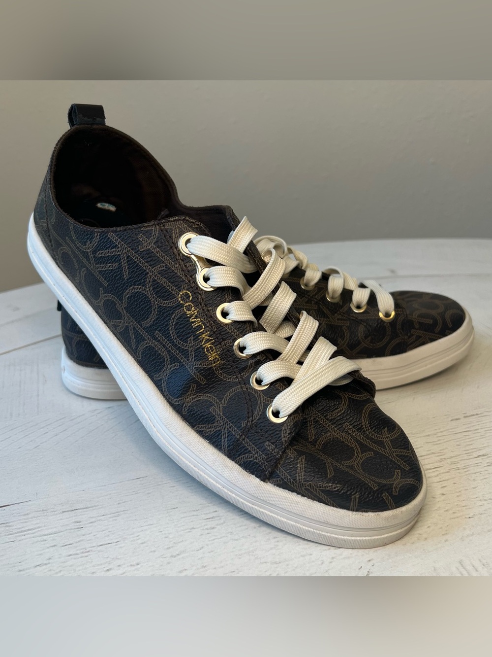 Calvin Klein Michaela Dark Brown Monogram Low-Top Sneakers